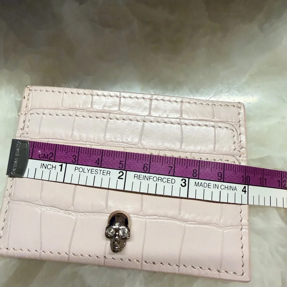 Alexander McQueen Pale Pink Croc-Embossed Skull Card Holder